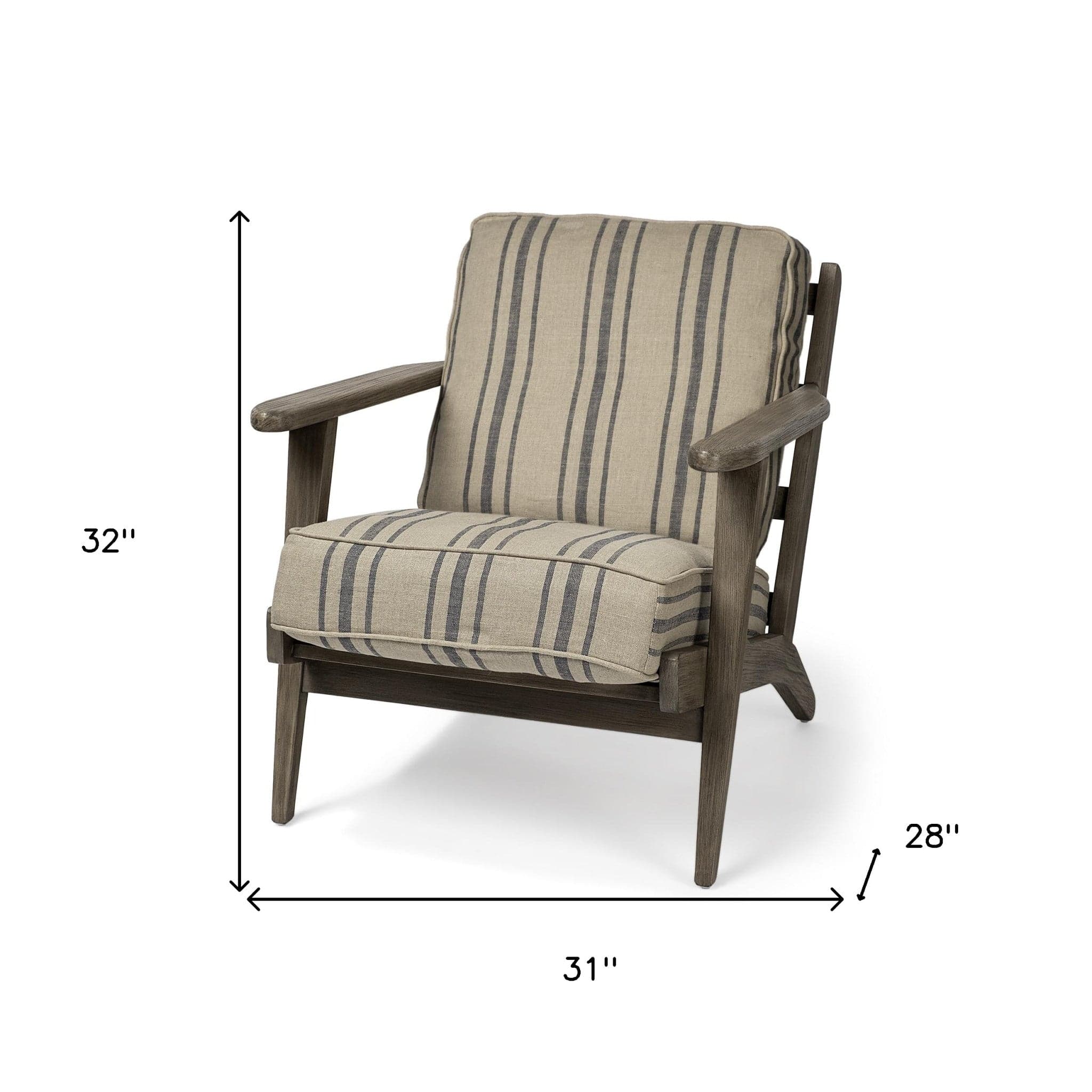 31" Beige and Gray And Brown Fabric Striped Lounge Chair - Homeroots - Flyclothing LLC