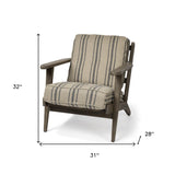 31" Beige and Gray And Brown Fabric Striped Lounge Chair - Homeroots