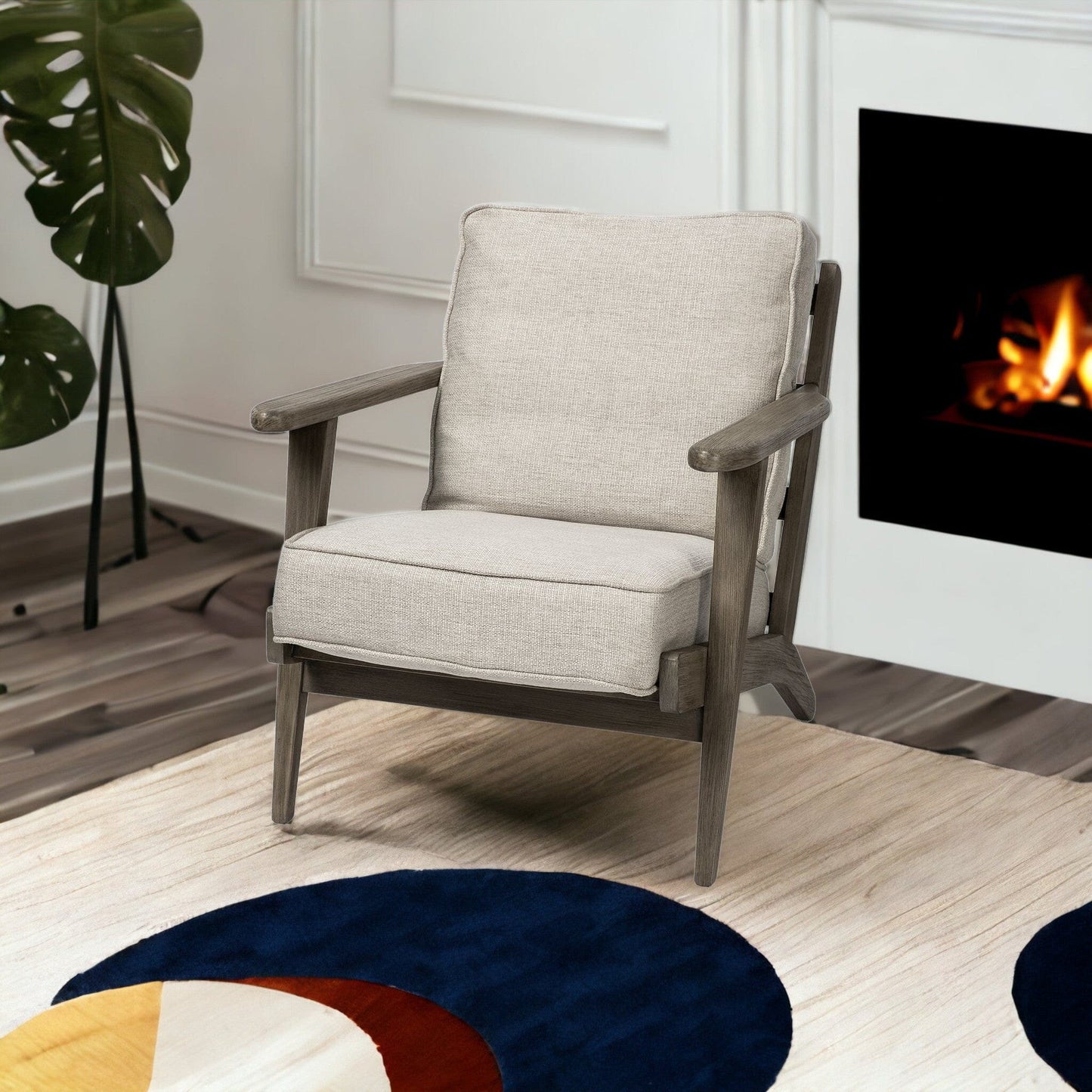 31" Cream And Brown Fabric Lounge Chair - Homeroots - Flyclothing LLC