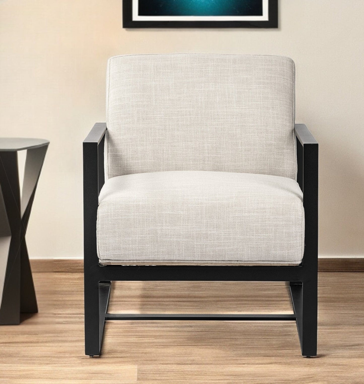 32" Cream And Black Fabric Arm Chair - Homeroots - Flyclothing LLC