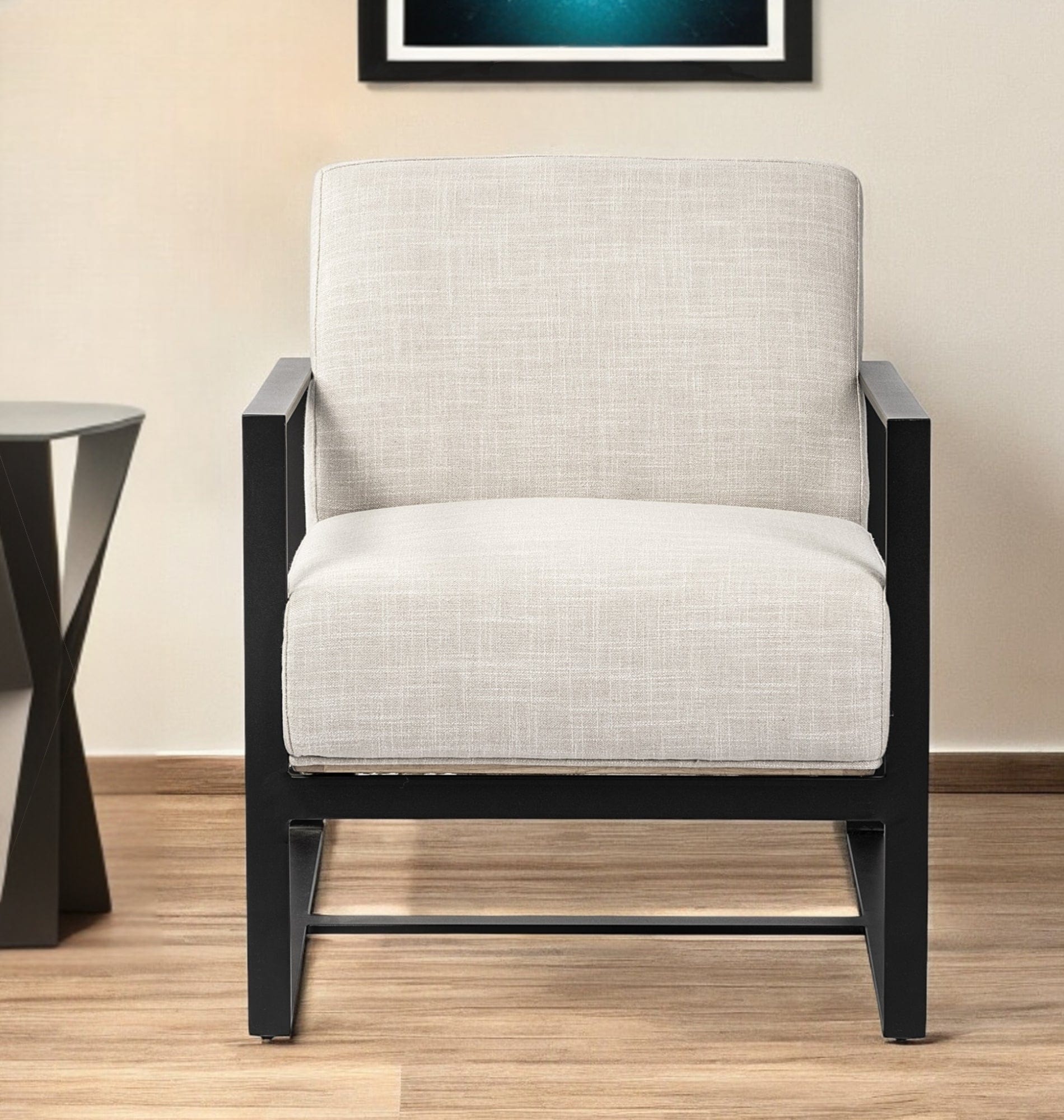 32" Cream And Black Fabric Arm Chair - Homeroots - Flyclothing LLC