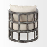 30" Cream And Brown Fabric Distressed Barrel Chair - Homeroots - Flyclothing LLC