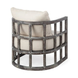30" Cream And Brown Fabric Distressed Barrel Chair - Homeroots - Flyclothing LLC