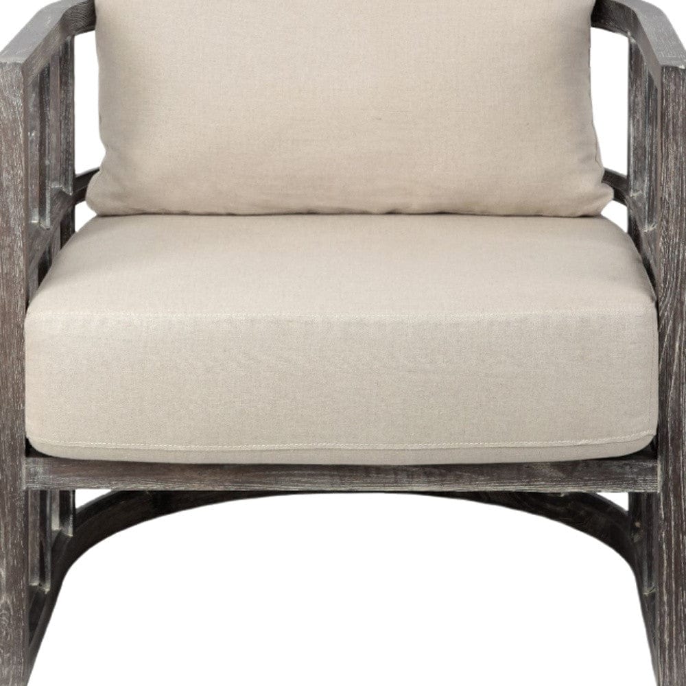 30" Cream And Brown Fabric Distressed Barrel Chair - Homeroots - Flyclothing LLC