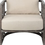 30" Cream And Brown Fabric Distressed Barrel Chair - Homeroots - Flyclothing LLC