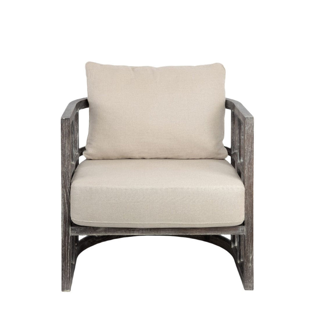 30" Cream And Brown Fabric Distressed Barrel Chair - Homeroots - Flyclothing LLC