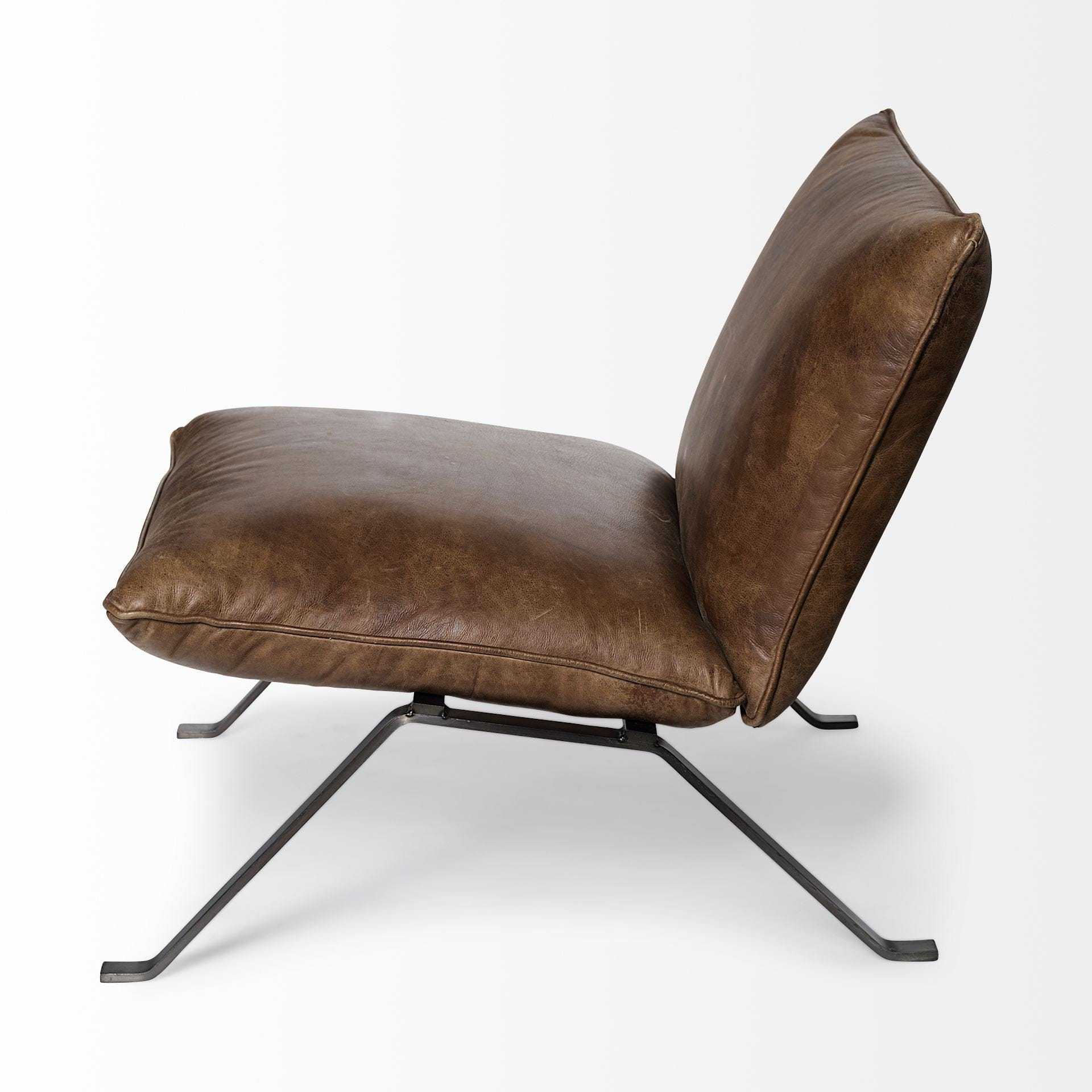 34" Brown And Black Top Grain Leather Distressed Slipper Chair - Homeroots - Flyclothing LLC