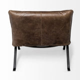 34" Brown And Black Top Grain Leather Distressed Slipper Chair - Homeroots - Flyclothing LLC