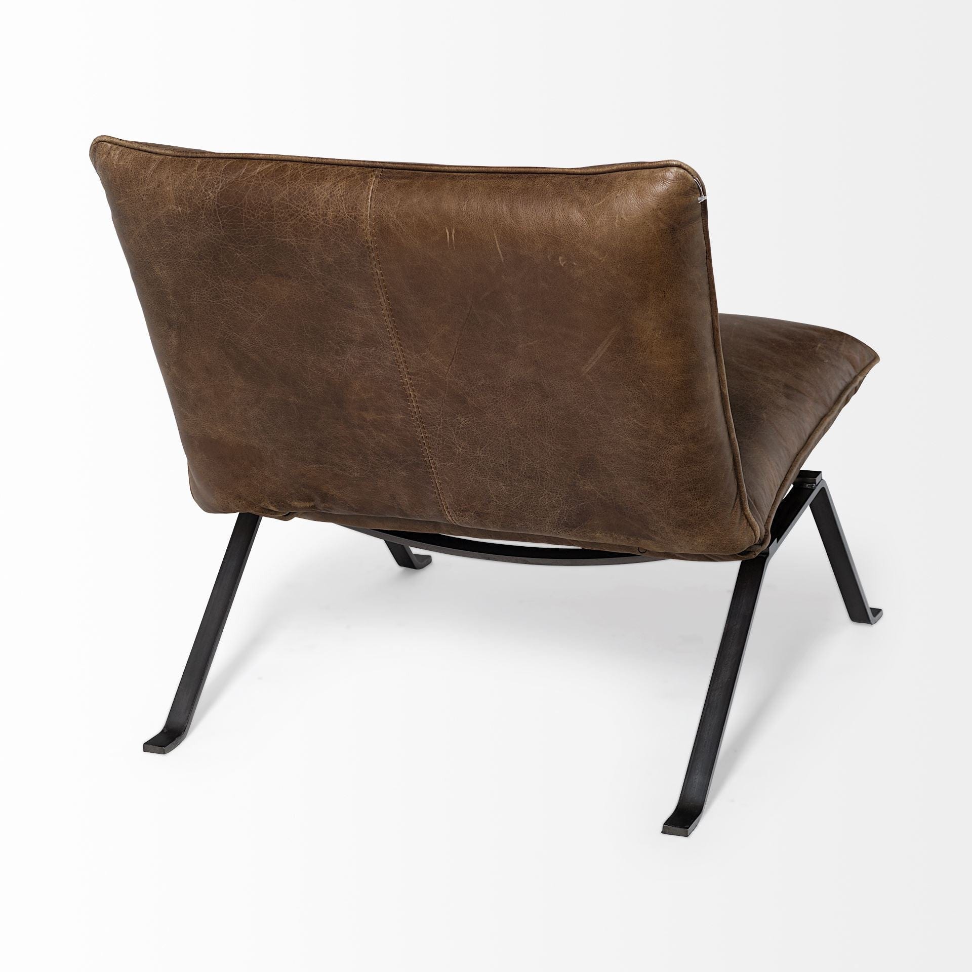 34" Brown And Black Top Grain Leather Distressed Slipper Chair - Homeroots - Flyclothing LLC