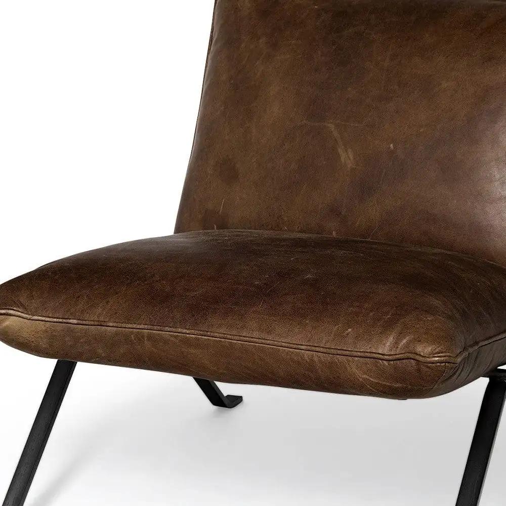 34" Brown And Black Top Grain Leather Distressed Slipper Chair - Homeroots - Flyclothing LLC