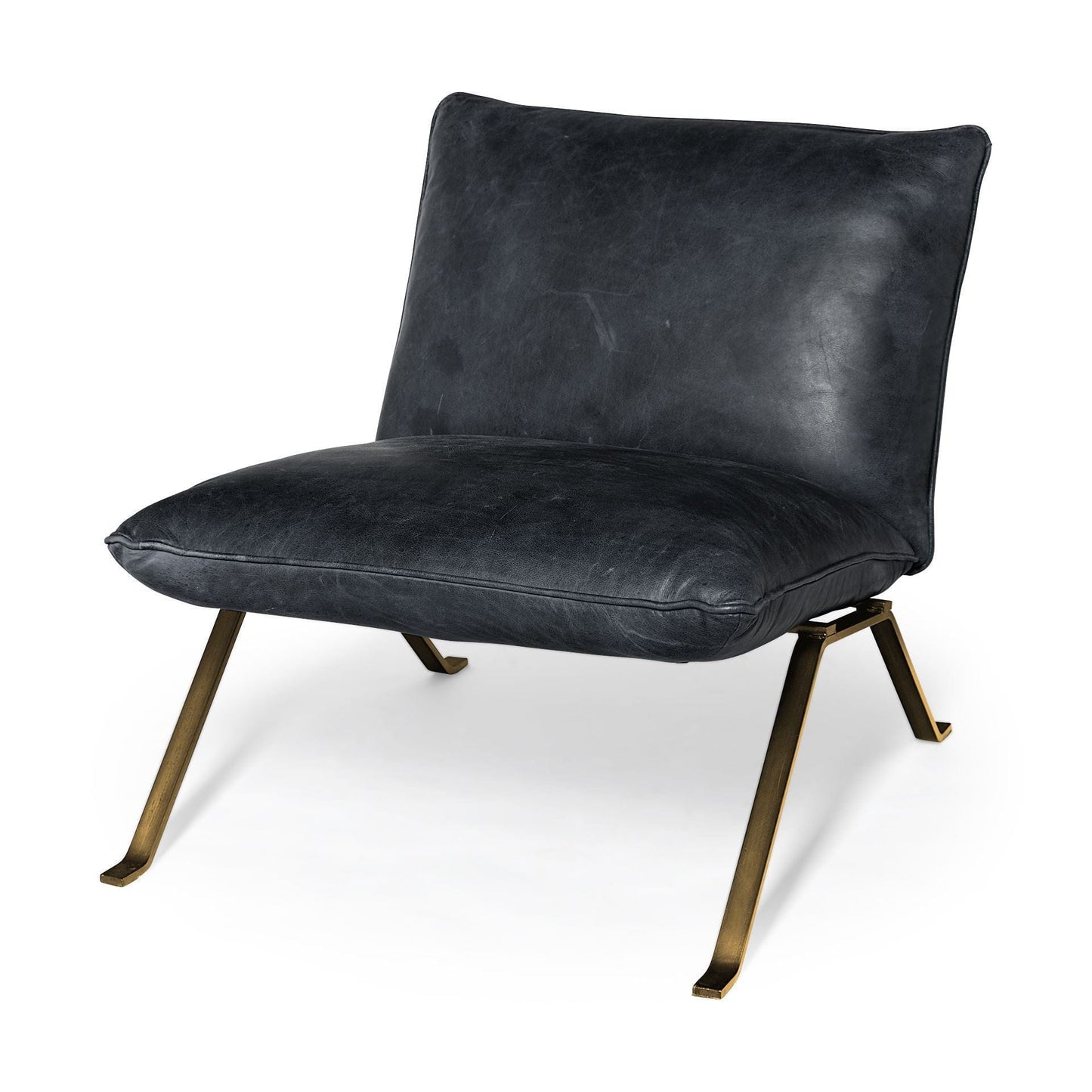 34" Black And Brass Top Grain Leather Distressed Slipper Chair - Homeroots - Flyclothing LLC