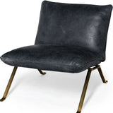 34" Black And Brass Top Grain Leather Distressed Slipper Chair - Homeroots - Flyclothing LLC