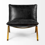 34" Black And Brass Top Grain Leather Distressed Slipper Chair - Homeroots - Flyclothing LLC
