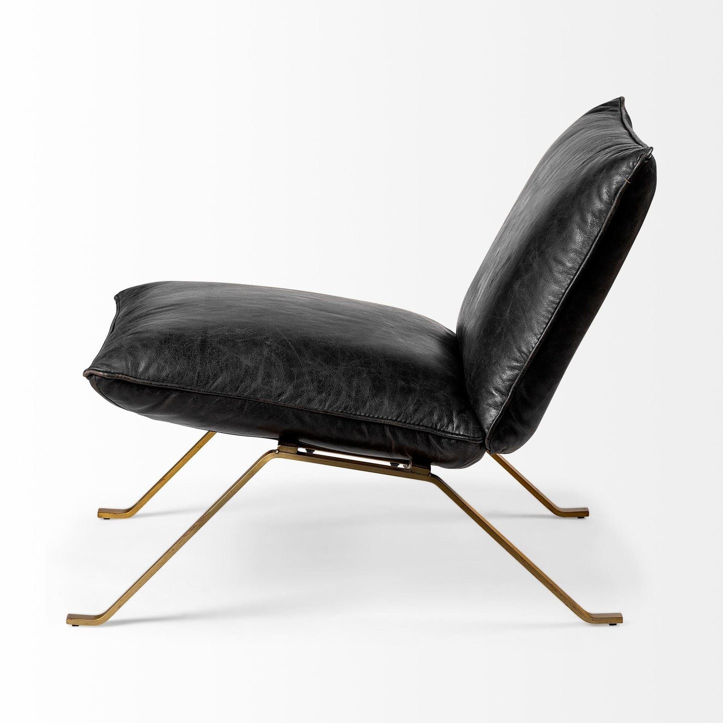 34" Black And Brass Top Grain Leather Distressed Slipper Chair - Homeroots - Flyclothing LLC