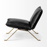 34" Black And Brass Top Grain Leather Distressed Slipper Chair - Homeroots - Flyclothing LLC