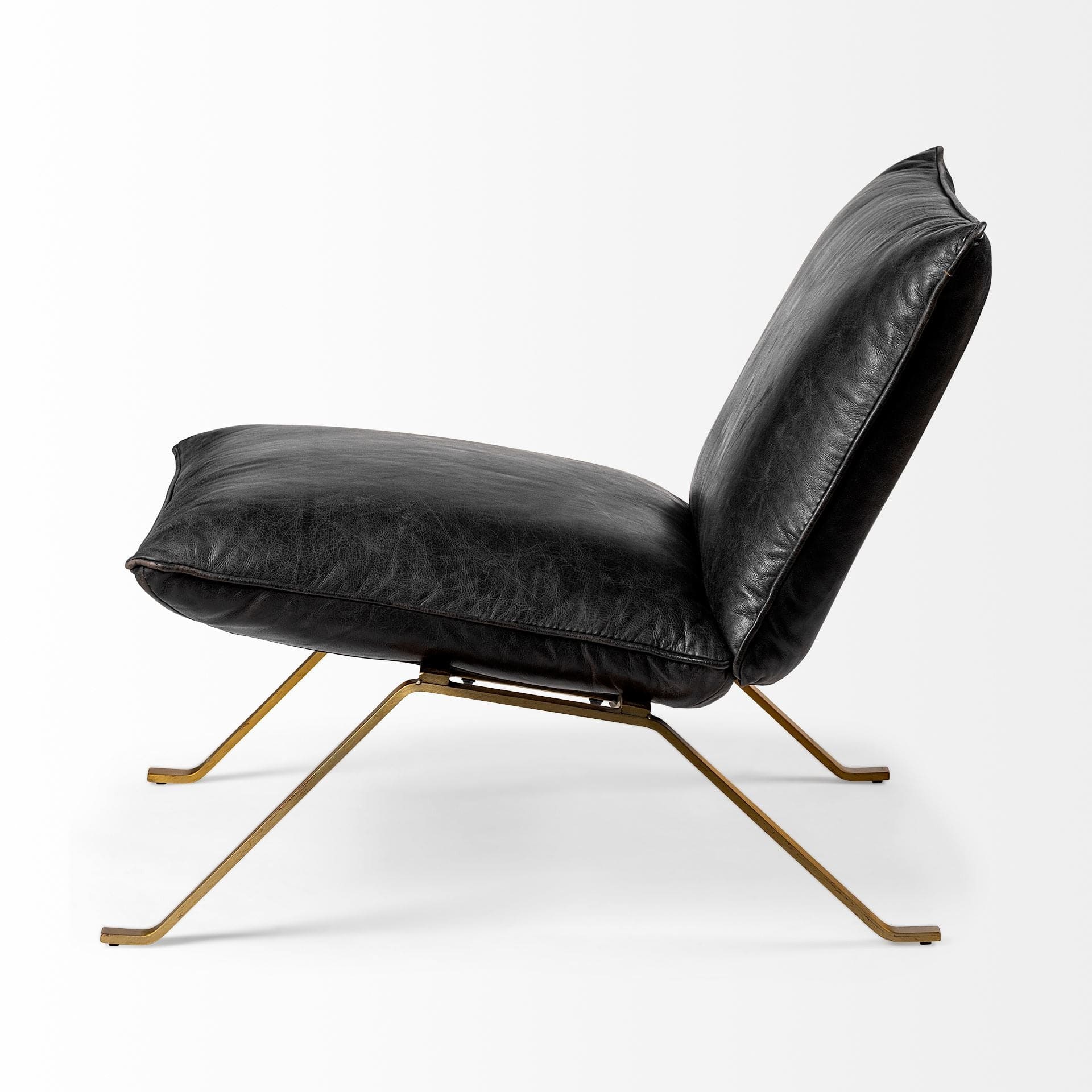 34" Black And Brass Top Grain Leather Distressed Slipper Chair - Homeroots - Flyclothing LLC