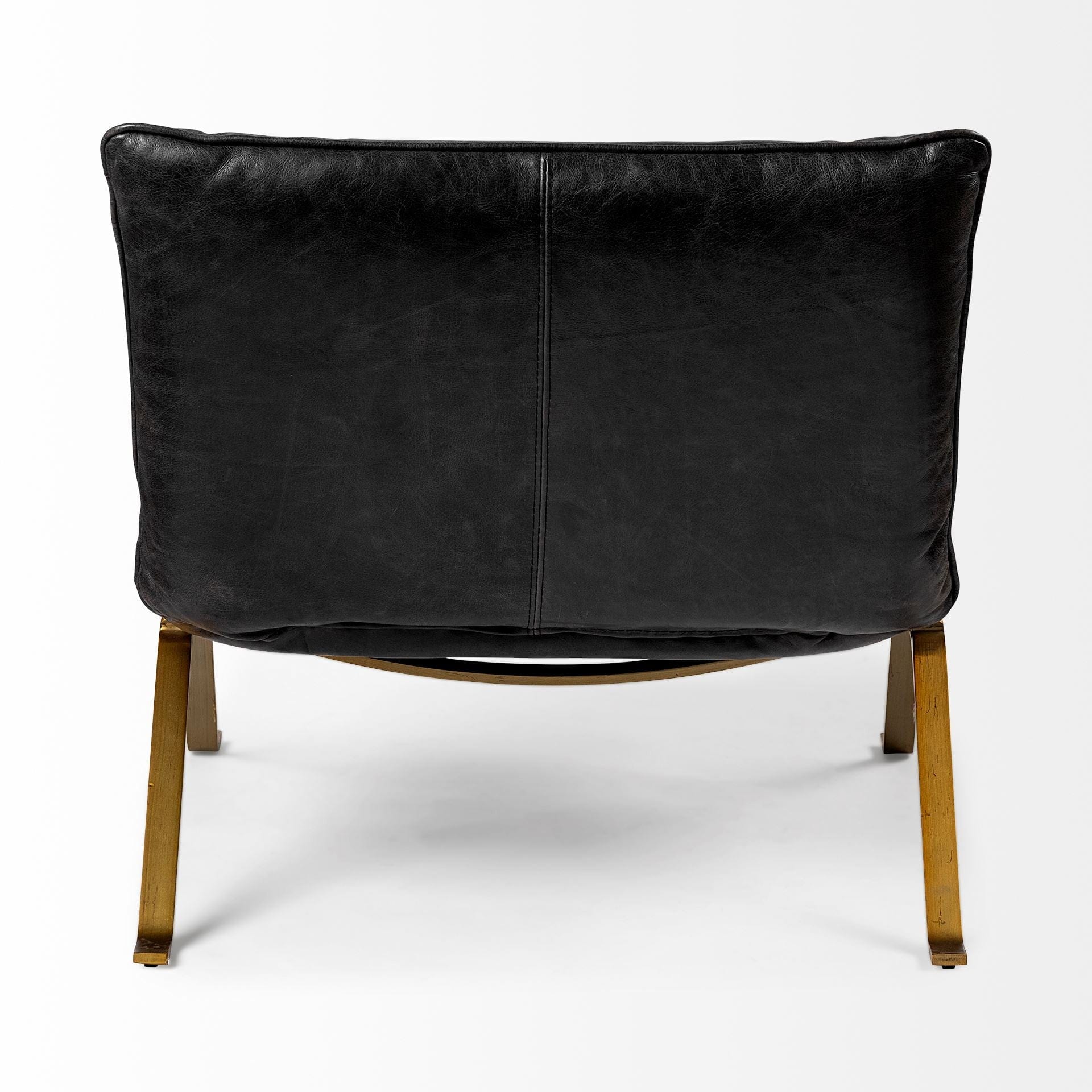 34" Black And Brass Top Grain Leather Distressed Slipper Chair - Homeroots - Flyclothing LLC