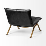 34" Black And Brass Top Grain Leather Distressed Slipper Chair - Homeroots - Flyclothing LLC