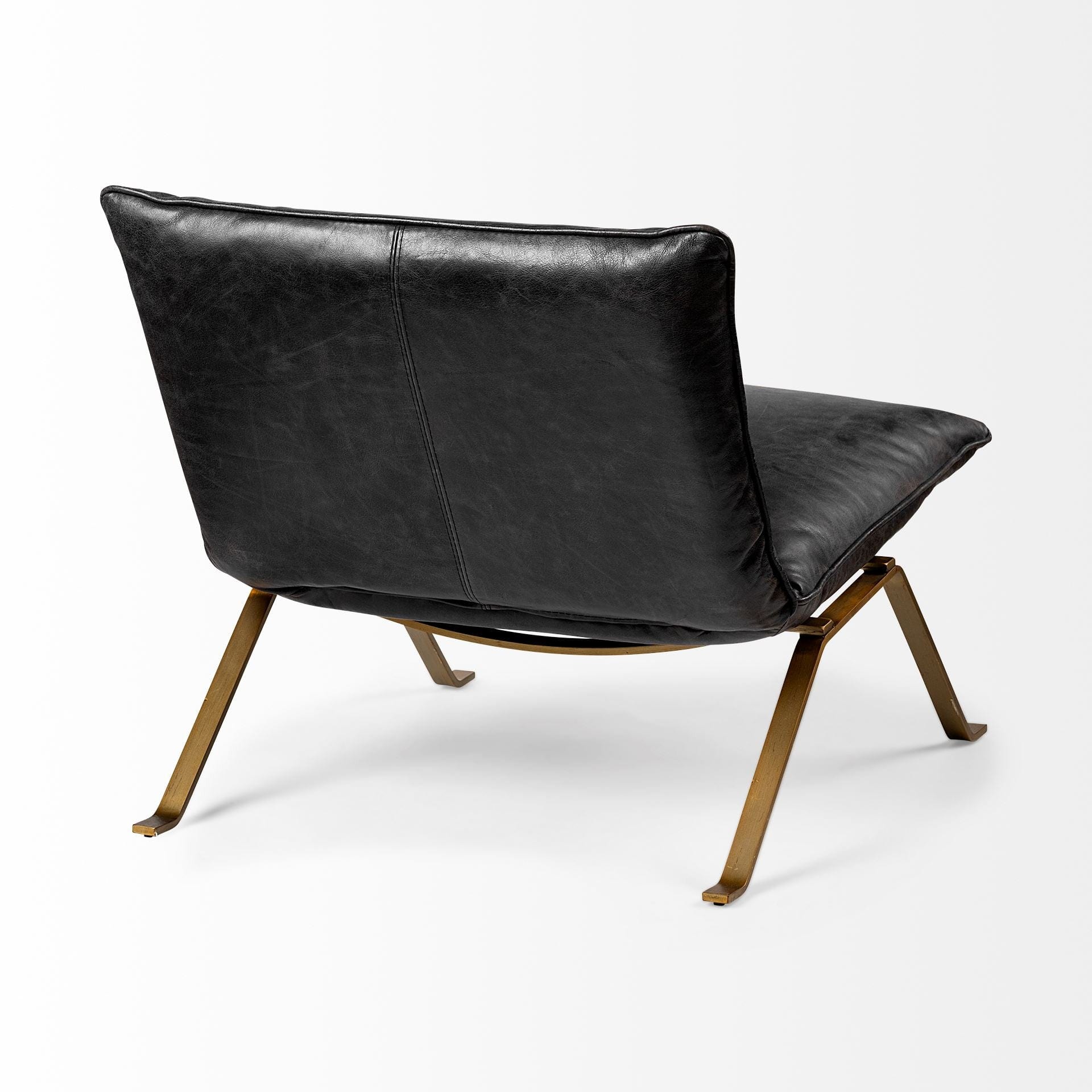 34" Black And Brass Top Grain Leather Distressed Slipper Chair - Homeroots - Flyclothing LLC