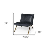 34" Black And Brass Top Grain Leather Distressed Slipper Chair - Homeroots - Flyclothing LLC