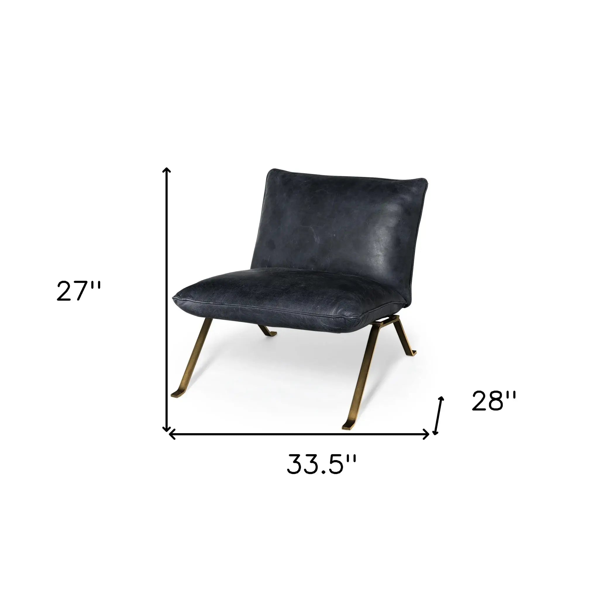 34" Black And Brass Top Grain Leather Distressed Slipper Chair - Homeroots - Flyclothing LLC