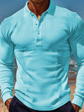 Men's Full Size Waffle-Knit Quarter Button Polo Plus Size - Trendsi