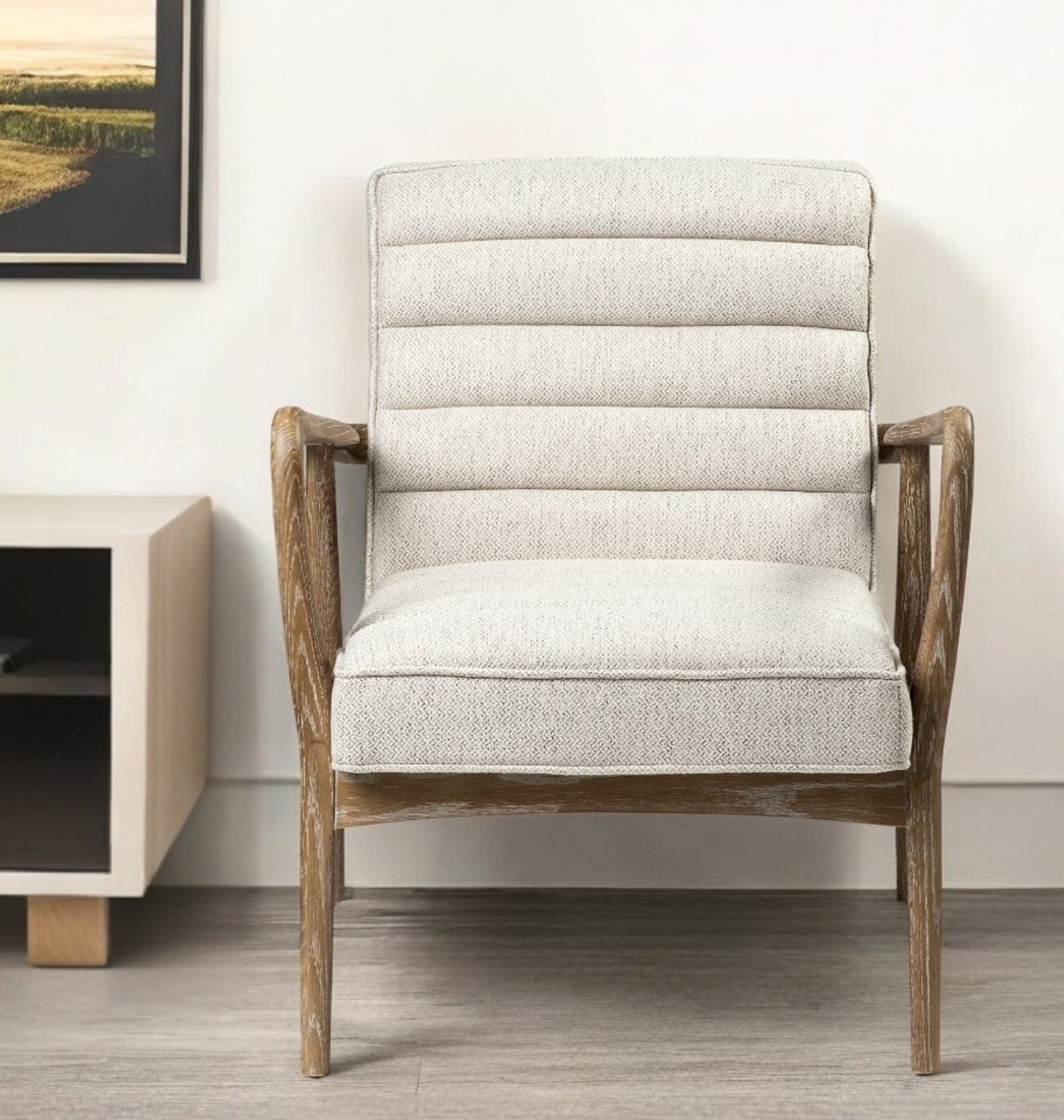 28" Cream And Brown Fabric Lounge Chair - Homeroots - Flyclothing LLC