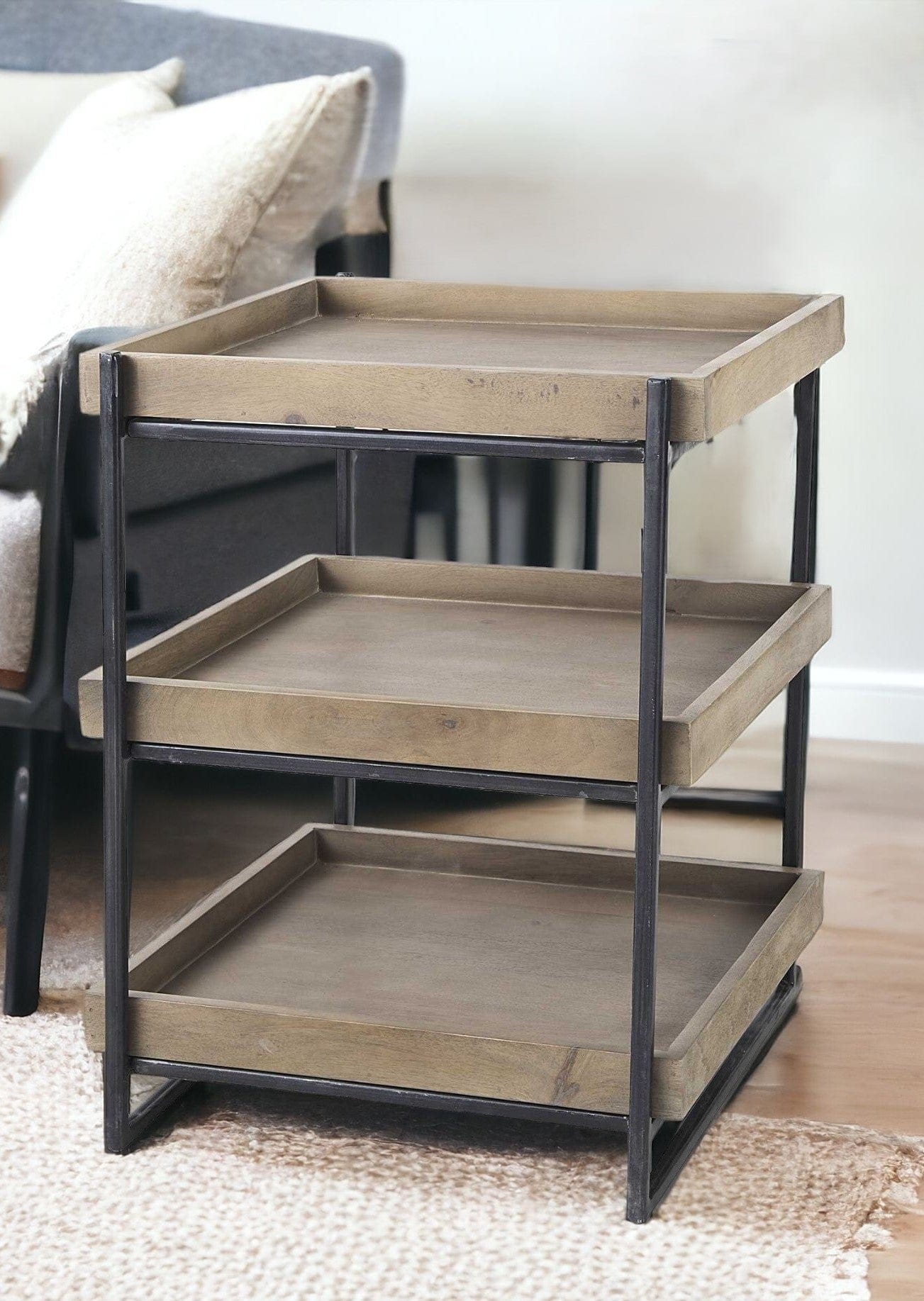 26" Brown Solid Wood Square End Table With Two Shelves - Homeroots - Flyclothing LLC