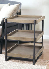26" Brown Solid Wood Square End Table With Two Shelves