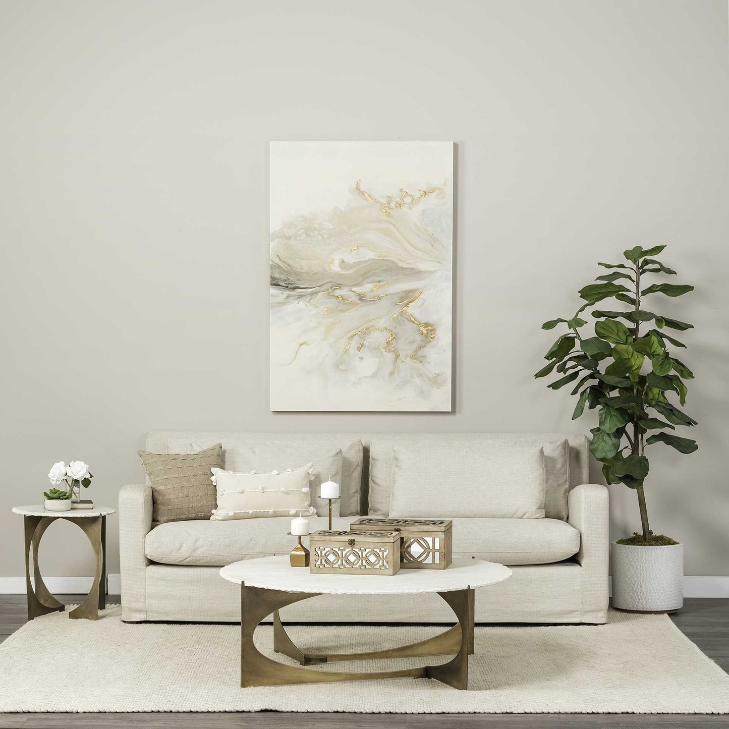 21" Brown And White Marble Round End Table - Homeroots - Flyclothing LLC