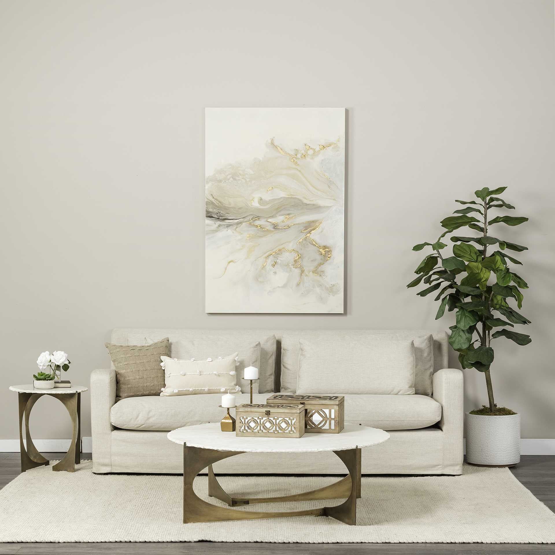 21" Brown And White Marble Round End Table - Homeroots - Flyclothing LLC