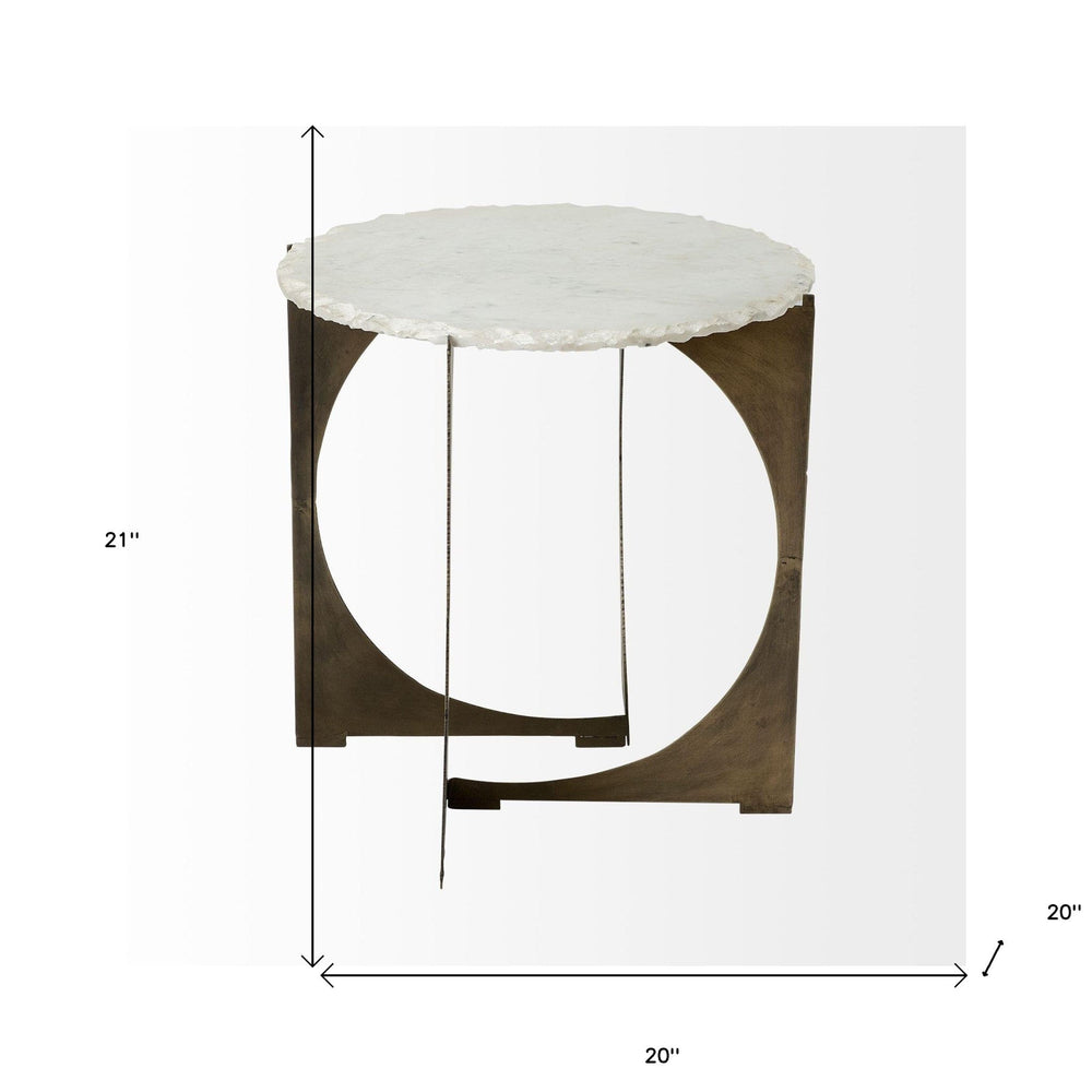 21" Brown And White Marble Round End Table - Homeroots