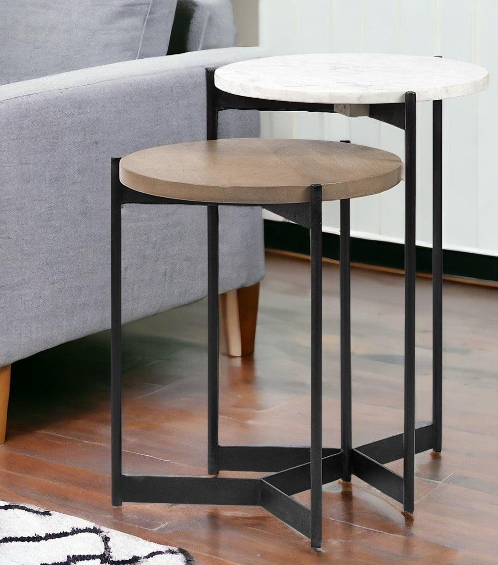 24" Brown And White Glass Round End Table - Homeroots - Flyclothing LLC