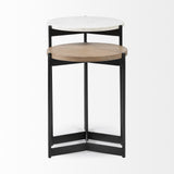 24" Brown And White Glass Round End Table - Homeroots