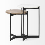24" Brown And White Glass Round End Table - Homeroots