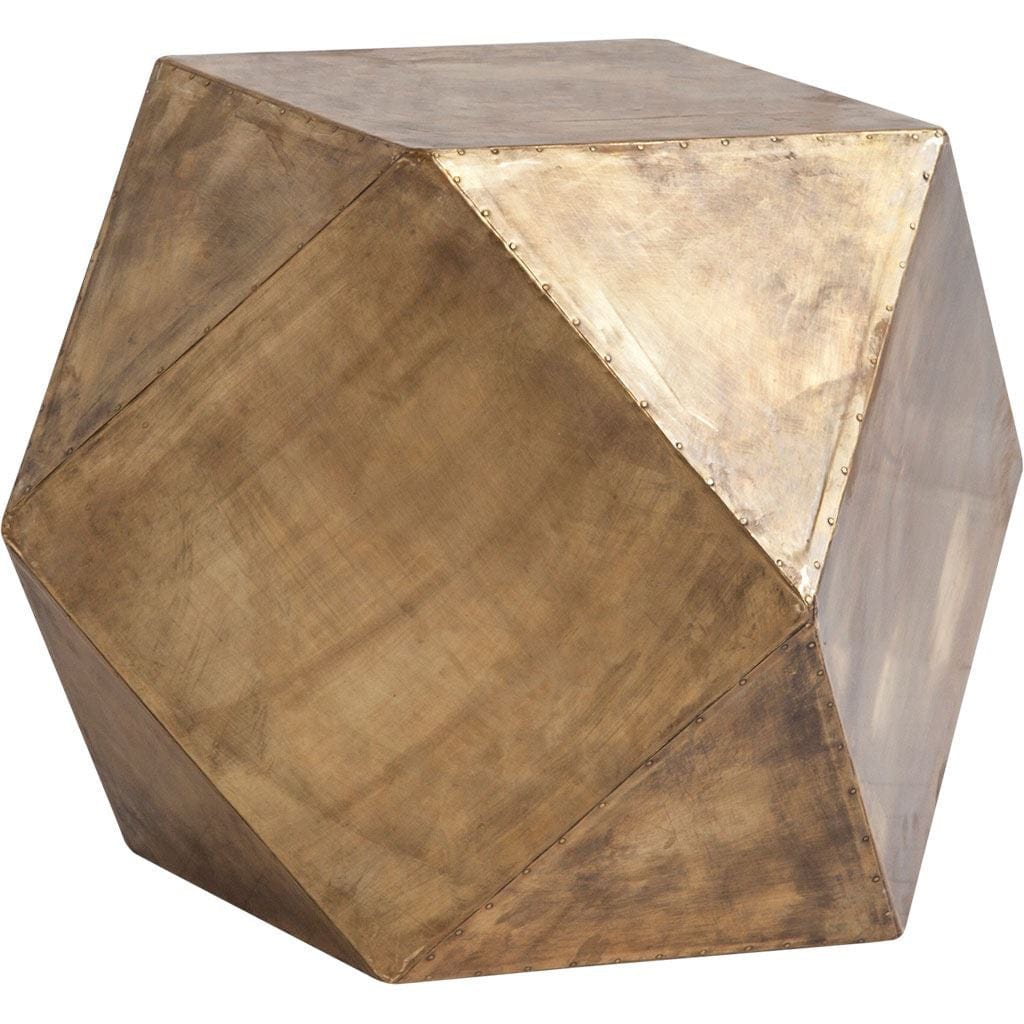 19" Brass Hexagonal End Table With Square Top - Homeroots - Flyclothing LLC