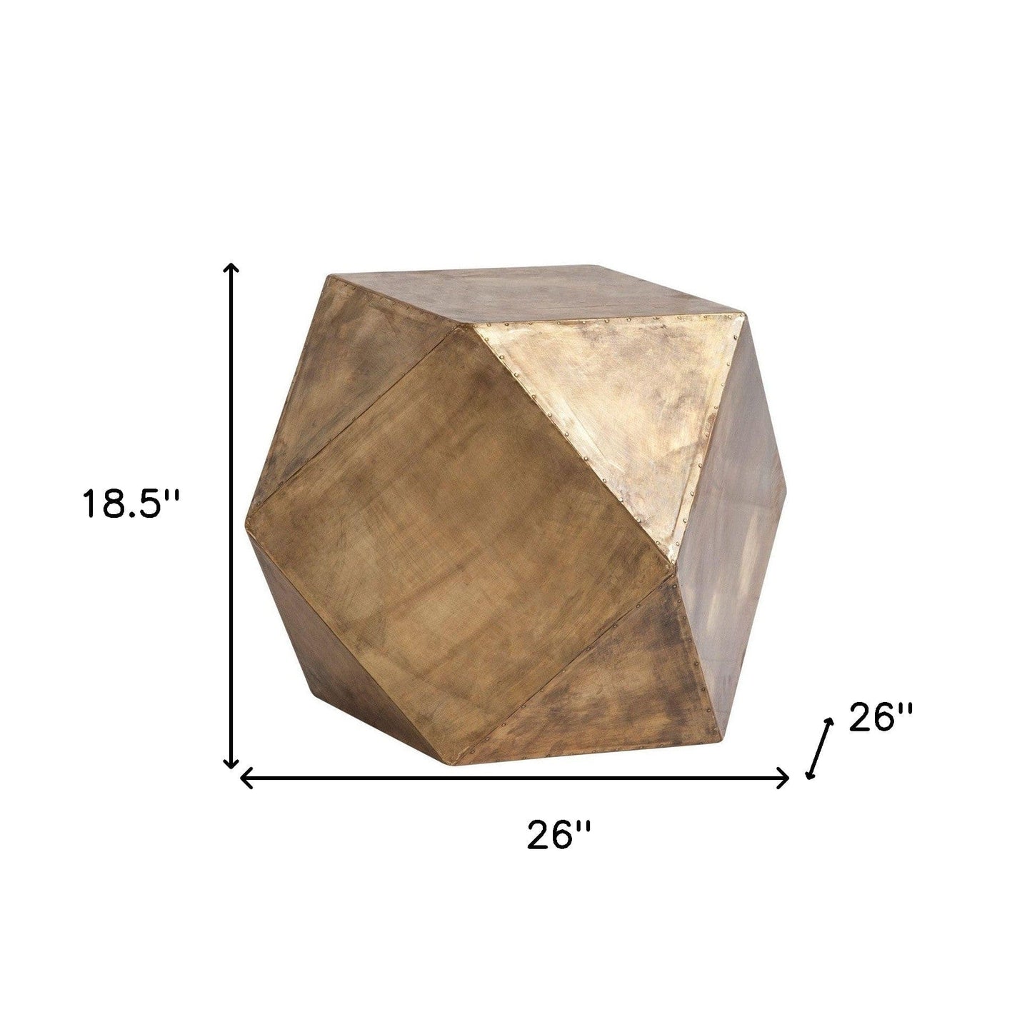 19" Brass Hexagonal End Table With Square Top - Homeroots - Flyclothing LLC