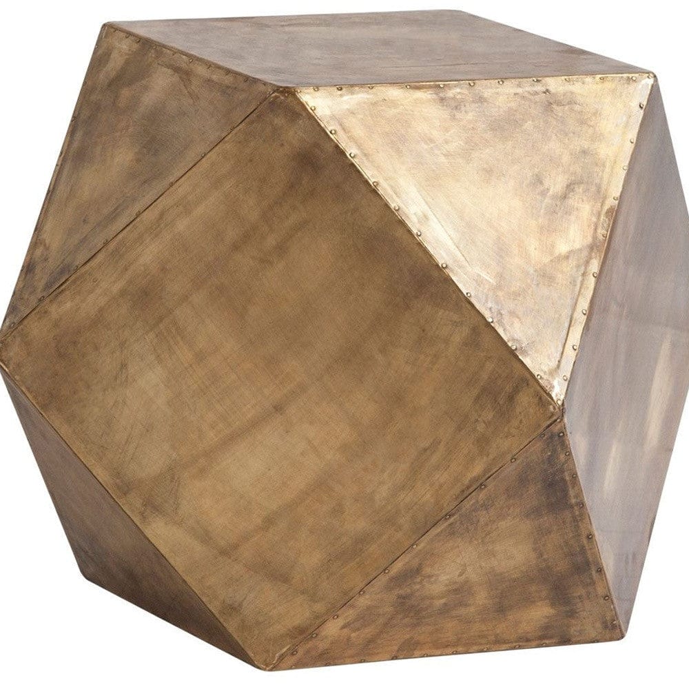 19" Brass Hexagonal End Table With Square Top - Homeroots - Flyclothing LLC