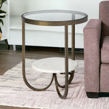 24" White Glass Round End Table - Homeroots