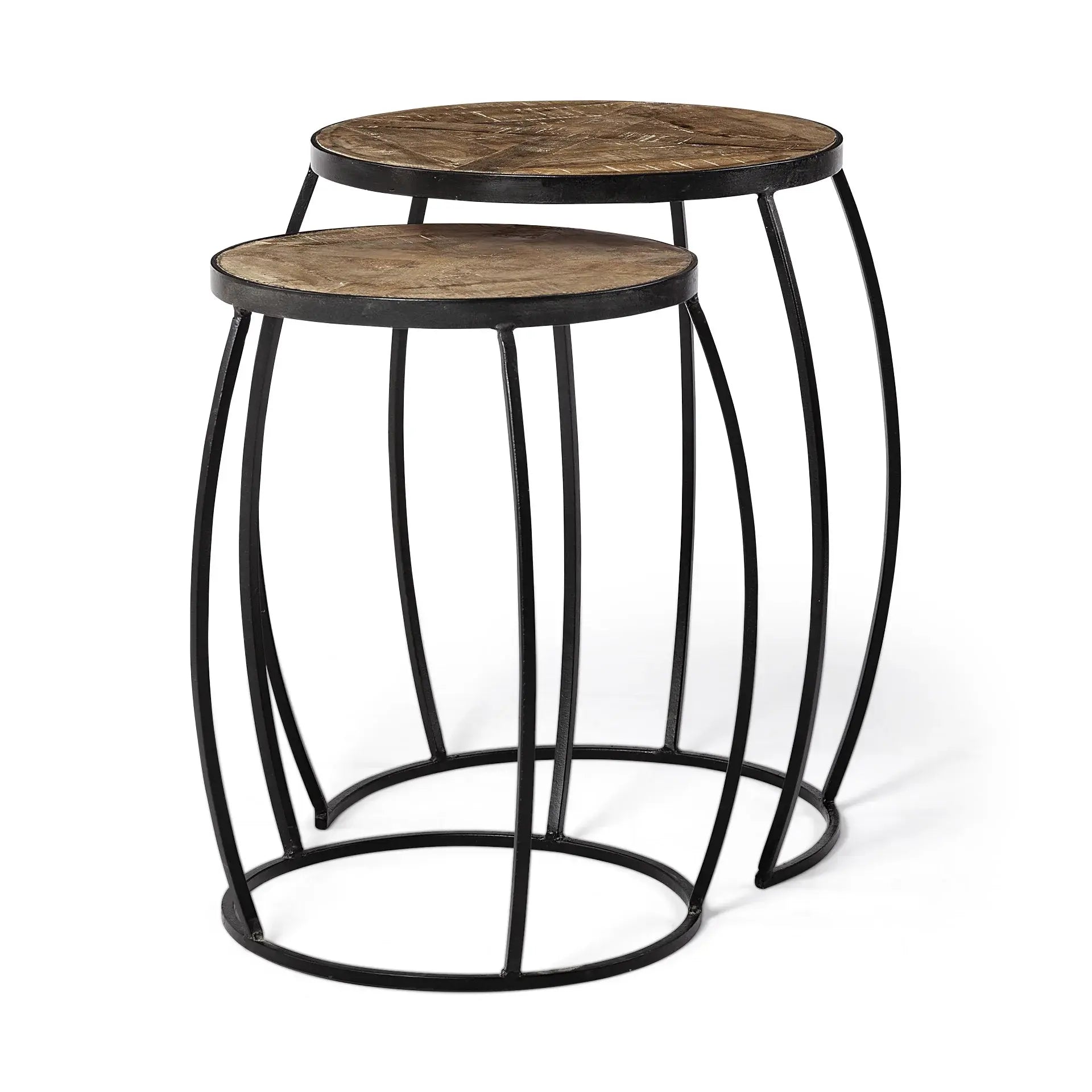 Set of Two 26" Black And Brown Solid Wood Round End Table - Homeroots - Flyclothing LLC