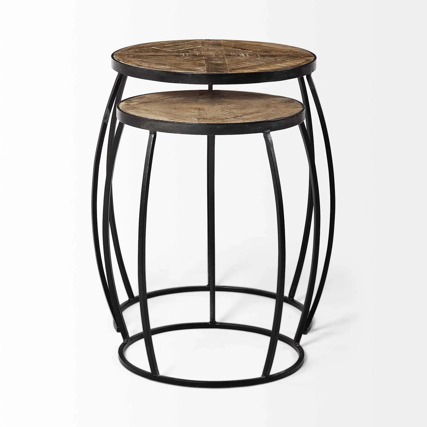 Set of Two 26" Black And Brown Solid Wood Round End Table - Homeroots - Flyclothing LLC