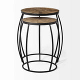 Set of Two 26" Black And Brown Solid Wood Round End Table - Homeroots - Flyclothing LLC