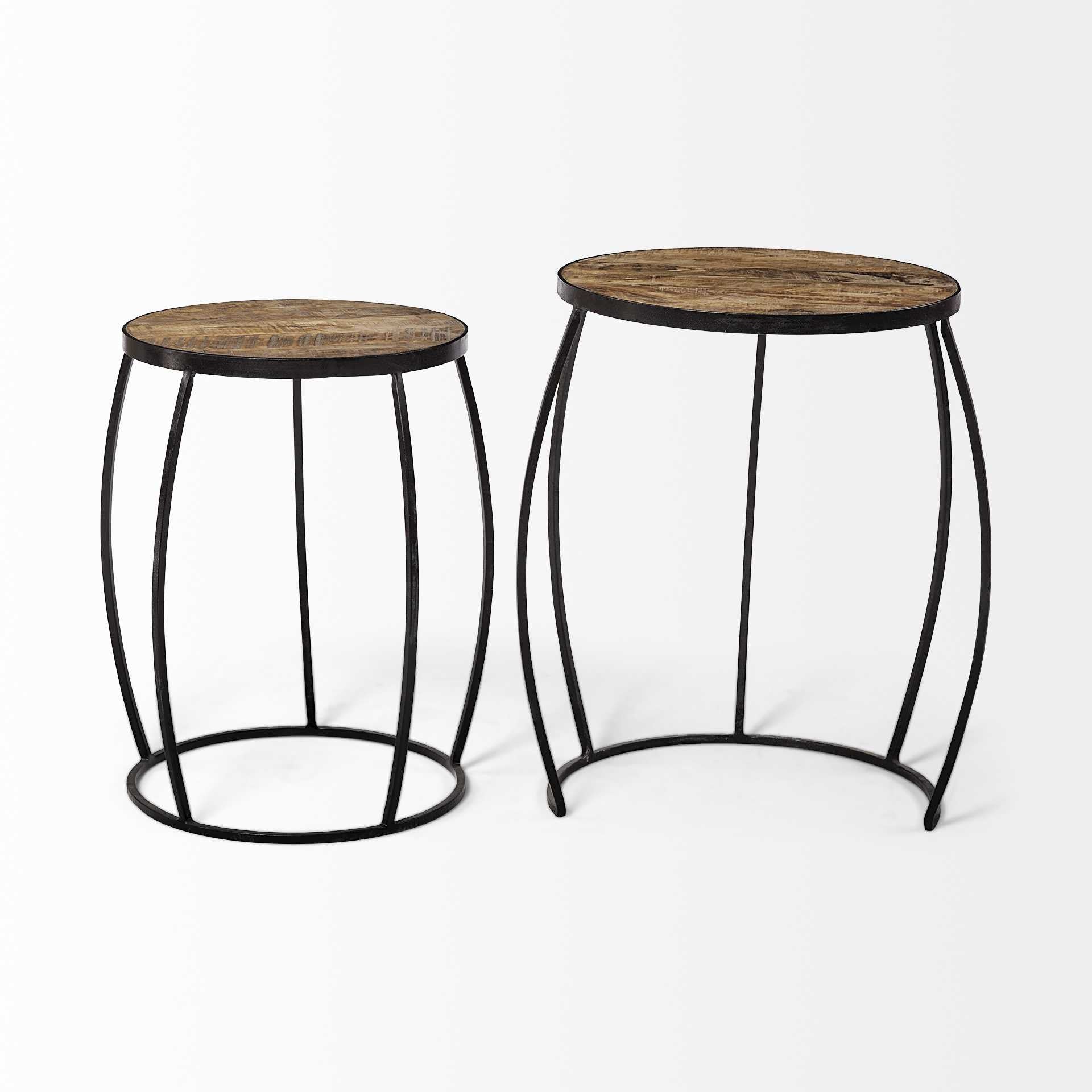 Set of Two 26" Black And Brown Solid Wood Round End Table - Homeroots - Flyclothing LLC