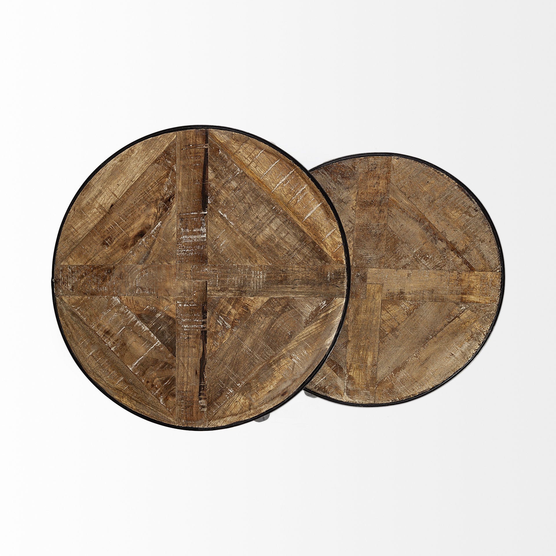 Set of Two 26" Black And Brown Solid Wood Round End Table - Homeroots - Flyclothing LLC