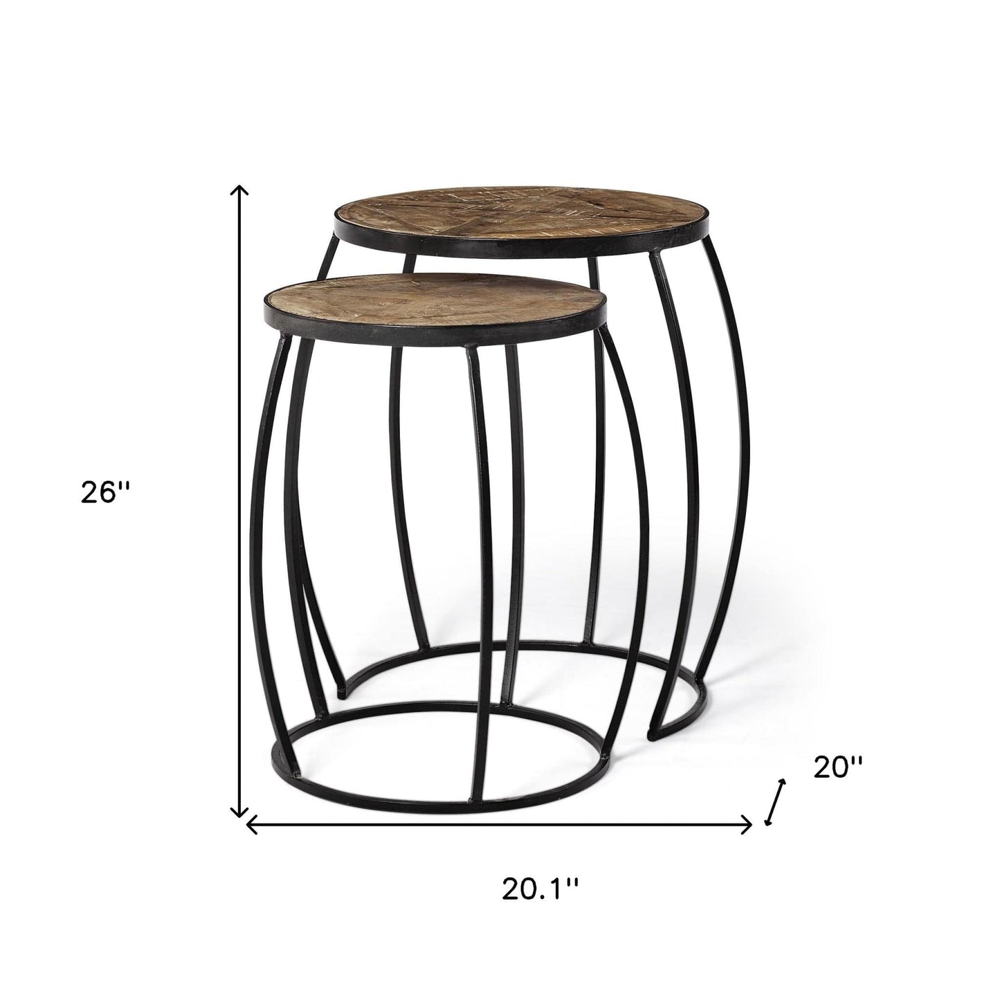 Set of Two 26" Black And Brown Solid Wood Round End Table - Homeroots - Flyclothing LLC