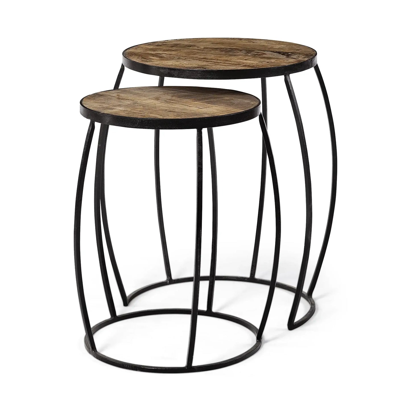 Set of Two 26" Black And Brown Solid Wood Round End Table - Homeroots - Flyclothing LLC