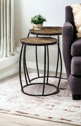 Set of Two 26" Black And Brown Solid Wood Round End Table - Homeroots - Flyclothing LLC