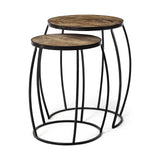 Set of Two 26" Black And Brown Solid Wood Round End Table - Homeroots