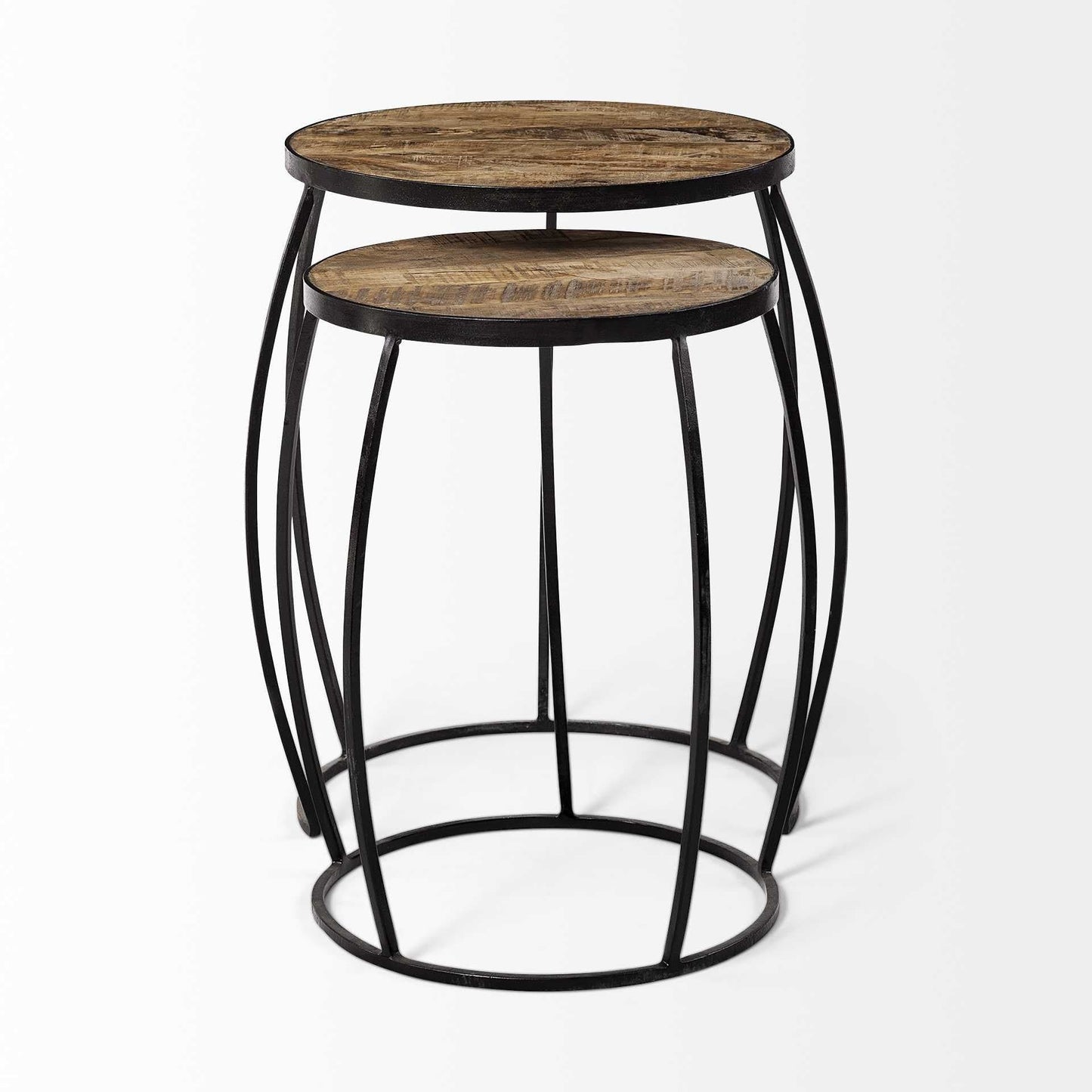 Set of Two 26" Black And Brown Solid Wood Round End Table - Homeroots - Flyclothing LLC