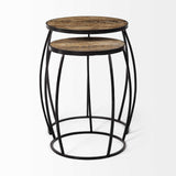 Set of Two 26" Black And Brown Solid Wood Round End Table - Homeroots